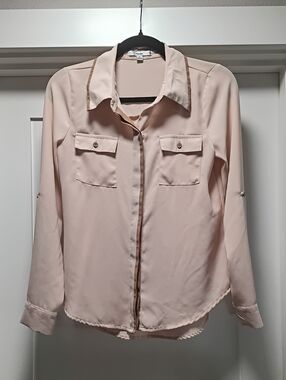 Papaya Pale Blush Button-Down Shirt with Contrast Trim